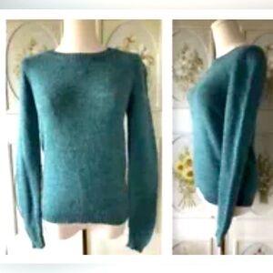 Vintage Courreges wool teal 1960s sweater with logo
